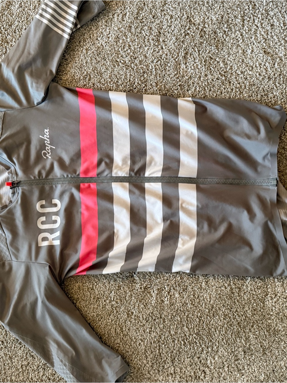 Rapha Grey Cycling Jersey with Pink and White Stripes